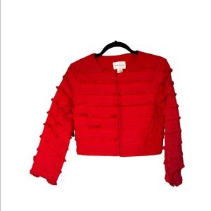Club Monaco Linen Cropped Fringe Jacket Size XS Women's Red Rabah Coat